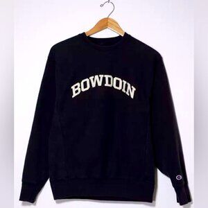 Champion Reverse Weave Bowdoin College Maine Crewneck comfy Sweatshirt Black Sm